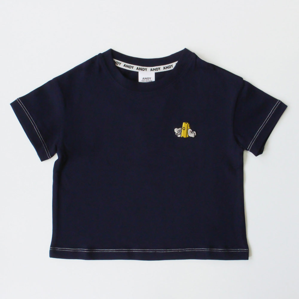 【ねずみのANDY Officialshop】 ねずみのANDY グッズ 子供服 Tシャツ キッズTシャツ 背面プリント ネイビー